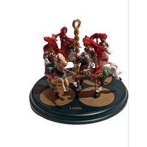 VTG - 1989 Hallmark Christmas Ornaments set of all 4 Carousel Horses w/ base
